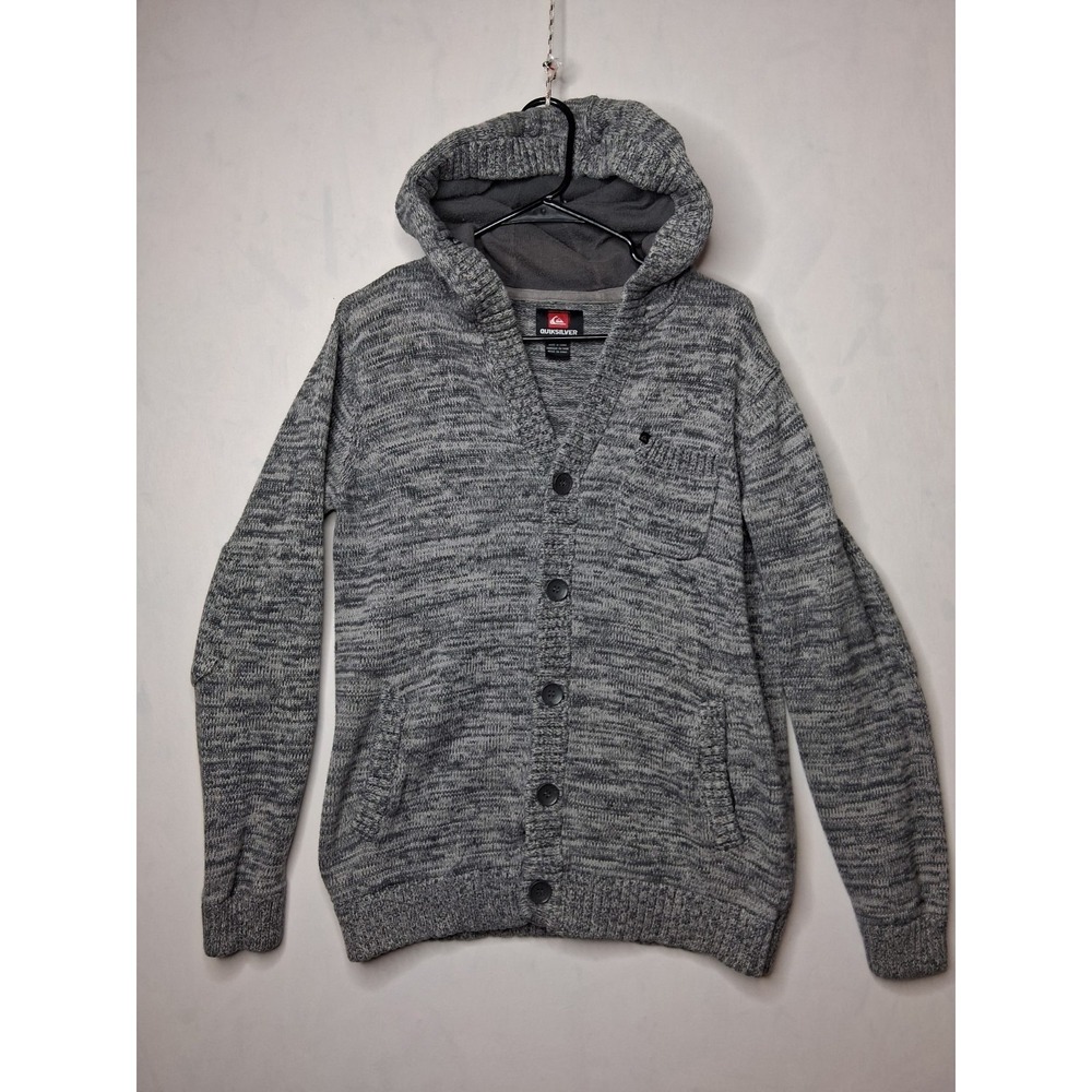 Quiksilver Men's Hooded Cardigan Sweater Gray Button Front Size M